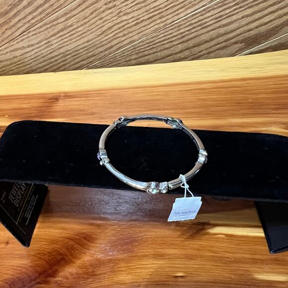 Lia Sophia Stretch Bracelet Rhinestone Bangle Layering Piece Silver Tone NEW - Picture 2 of 6